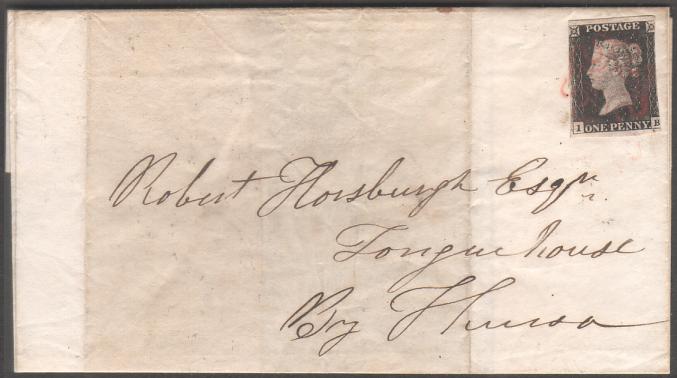 UK ~ #1 Penny Black on Folded Wrapper ~ Aug 1840